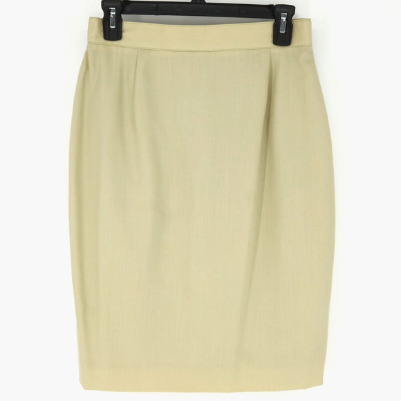 Louis Feraud Skirt Womens 8 Beige Gold Wool Blend Lined Pencil Back Zip Vintage - Picture 1 of 12